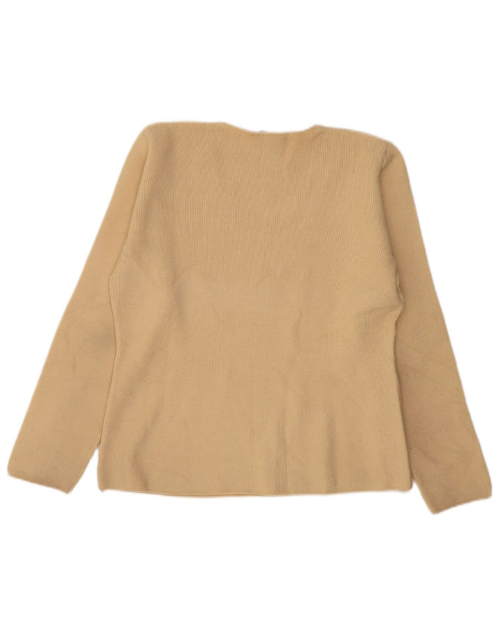 Zara Damen-Pullover mit V-Ausschnitt, UK 16, Größe L, beige Wolle
