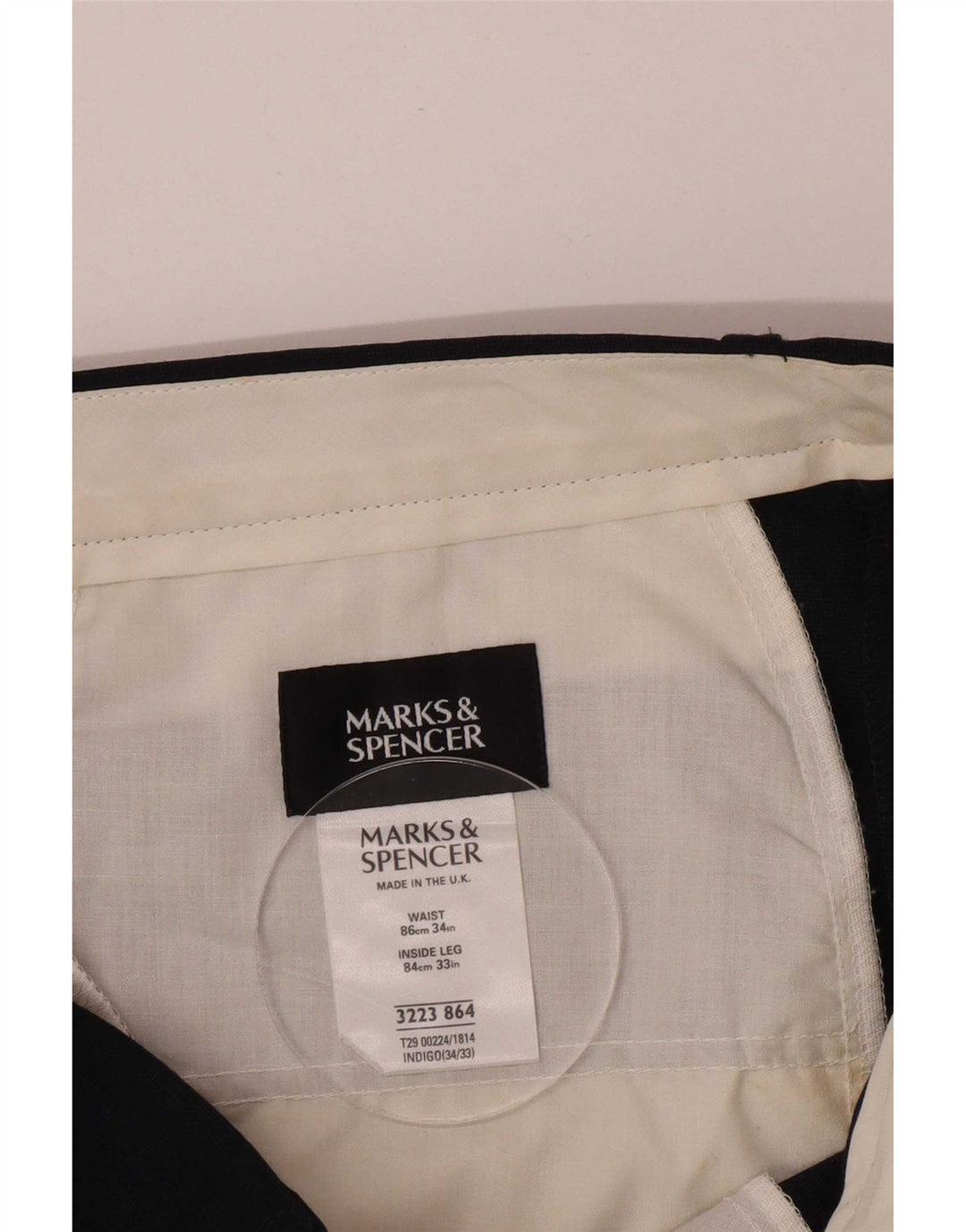Marks & Spencer Herren-Anzughose mit Pegged-Anzug, W34 L33, marineblaues Polyester
