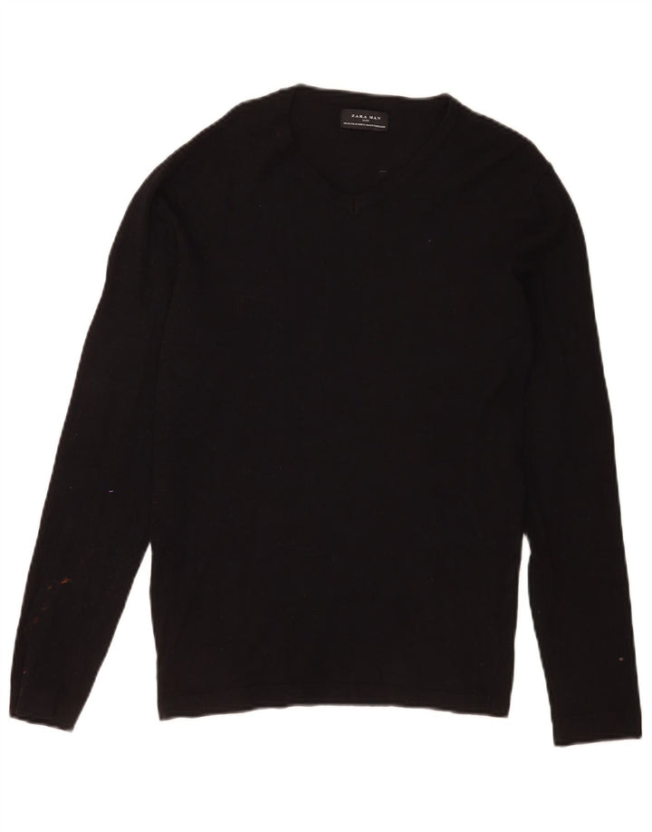 Zara Herren-Pullover mit V-Ausschnitt, mittlere schwarze Viskose