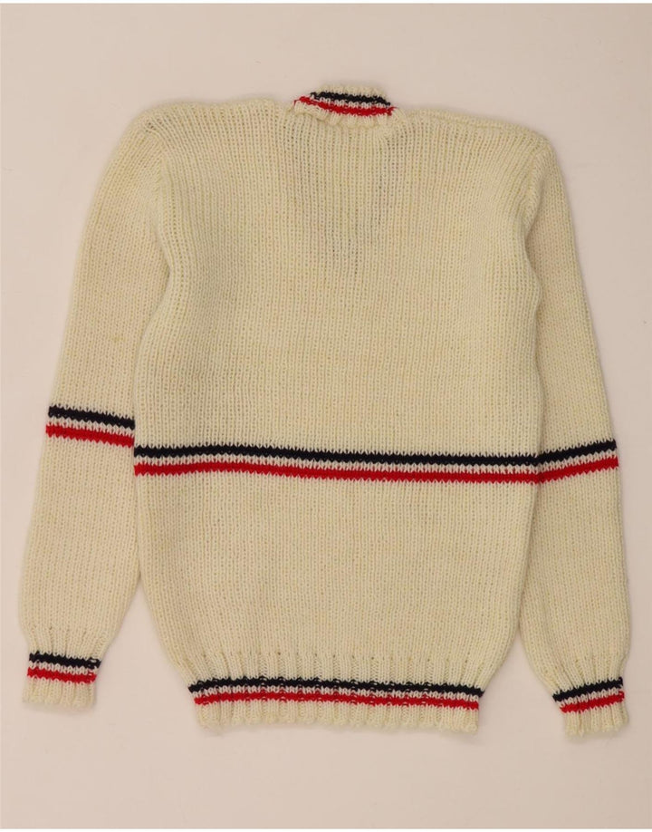 Vintage Herren Pullover mit V-Ausschnitt, klein, weiß gestreift