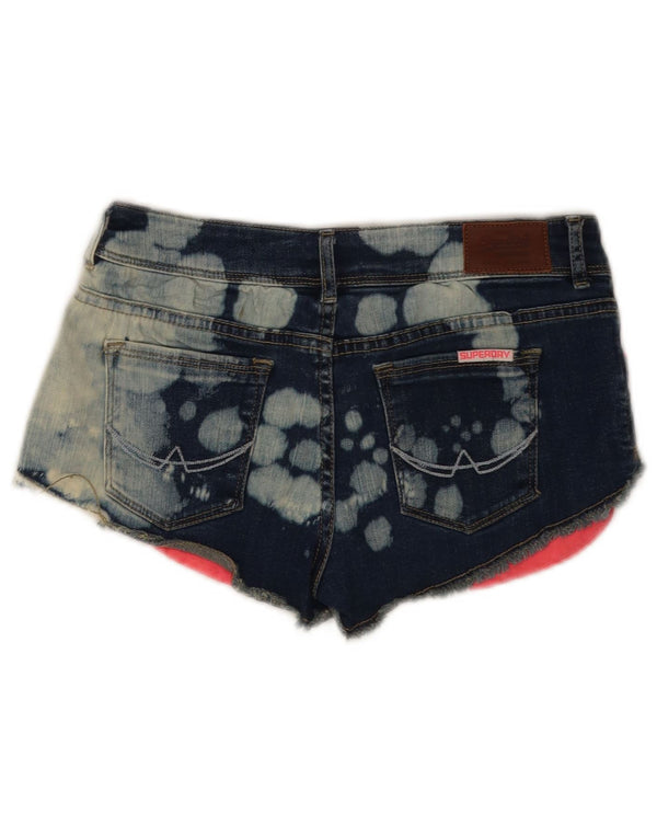 Superdry Damen Acid Wash Denim Hot Pants W26 Small Blue Tie Dye Baumwolle