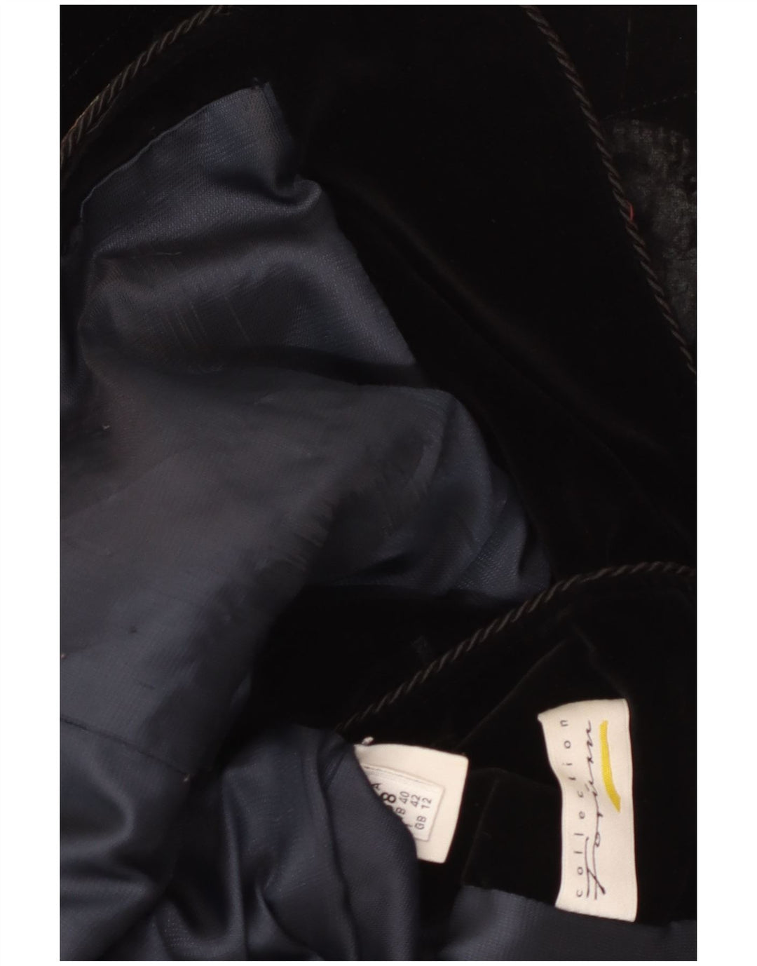 Vintage Damen Grafischer Samtmantel UK 12 Mittelschwarz geblümt