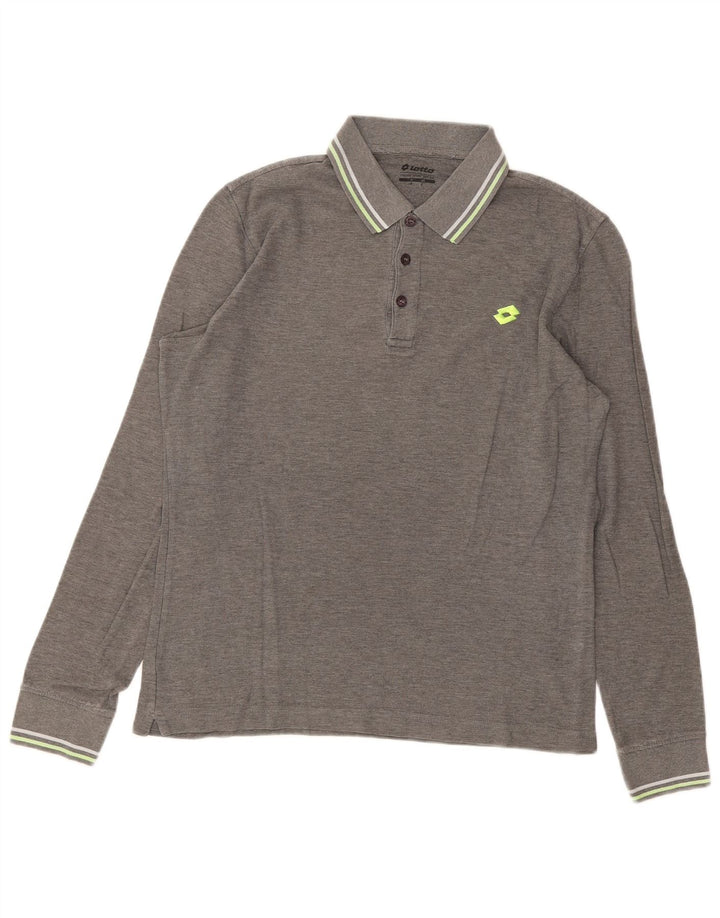 Lotto Herren-Langarm-Poloshirt, klein, grau gestreift
