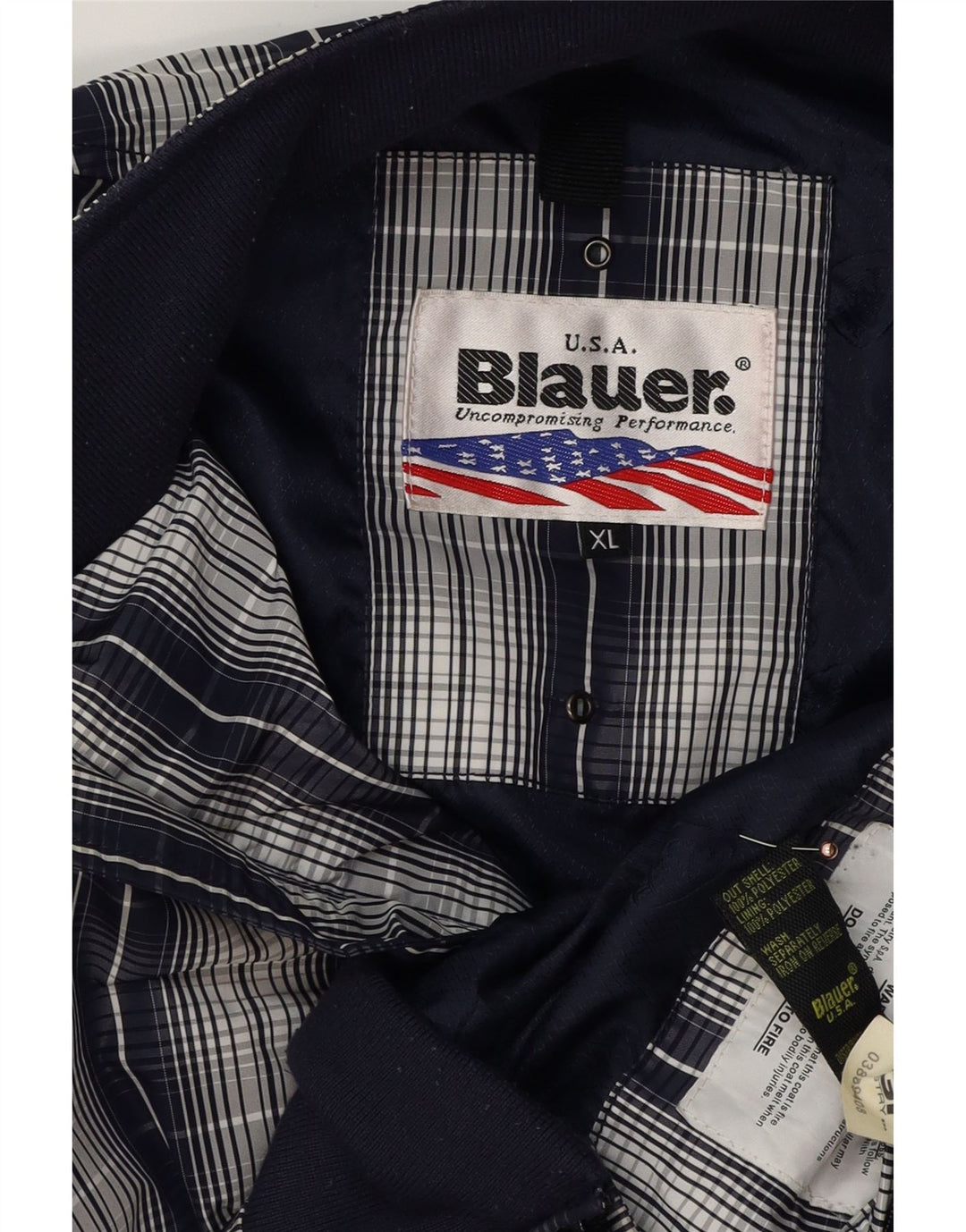 Blauer Herren Bomberjacke UK 42 XL Marineblau kariertes Polyester