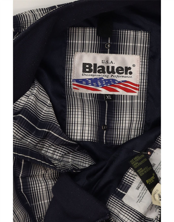 Blauer Herren Bomberjacke UK 42 XL Marineblau kariertes Polyester