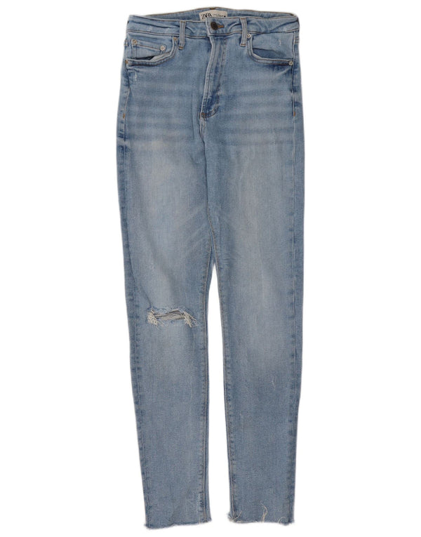 Zara Damen Distressed Skinny Jeans EU 38 Small W28 L30 Blau