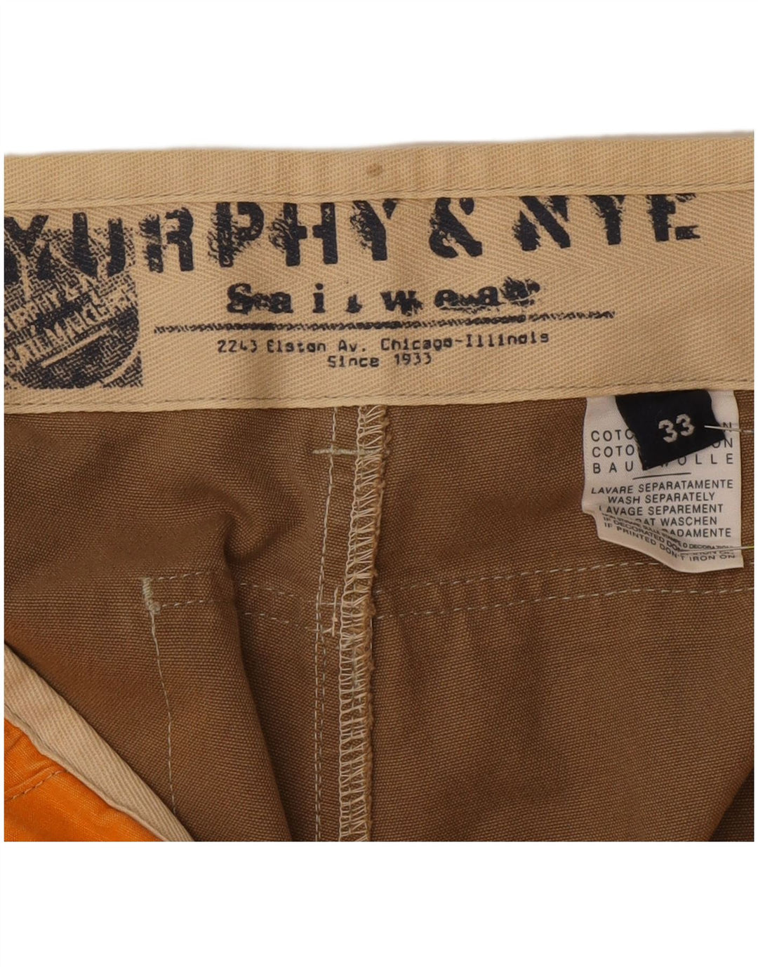 Murphy & Nye Herren Sailwear Shorts W33 Mittelorange Colourblock-Baumwolle