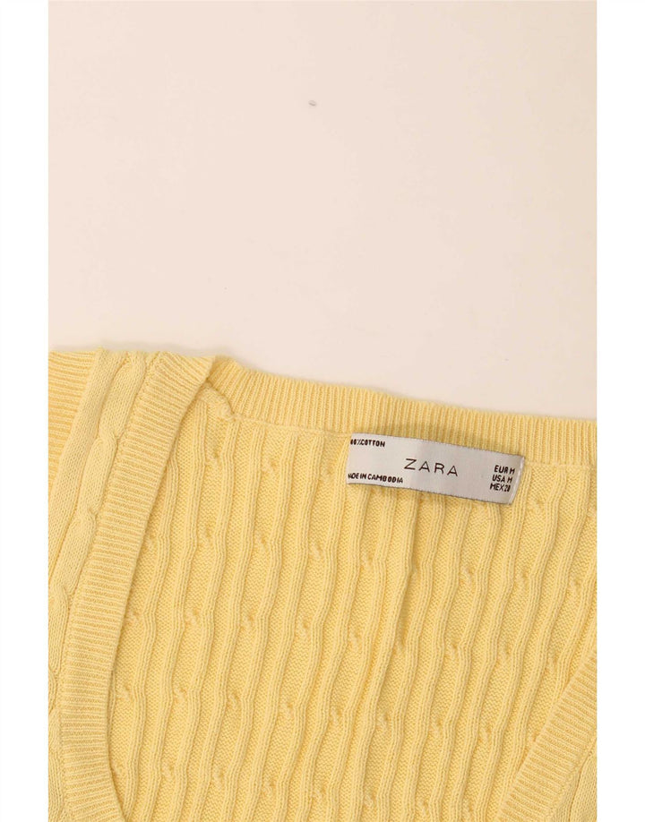 Zara Damen Weste Tank Top UK 12 Mittelgelbe Baumwolle