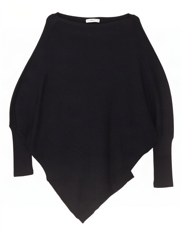 Zara Damen-Pullover, übergroß, asymmetrischer U-Boot-Ausschnitt, Gr. 10, Größe S, Schwarz