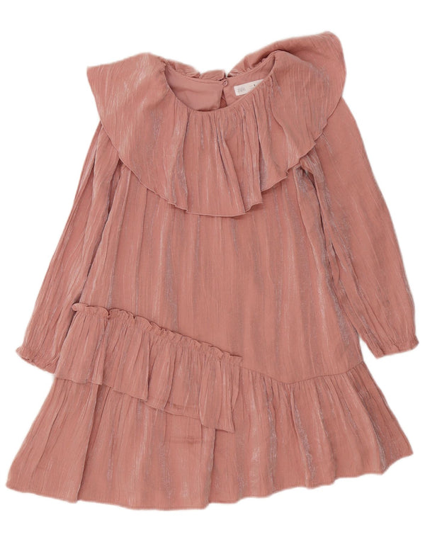 ZARA Mädchenkleid mit langen Ärmeln, gestuft, 8–9 Jahre, rosa Baumwolle