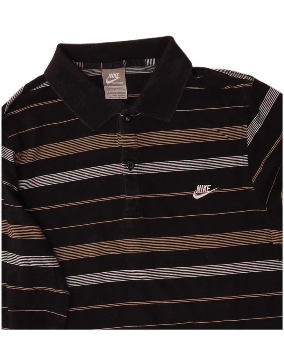 NIKE Herren-Langarm-Poloshirt, klein, schwarz, gestreift, Baumwolle