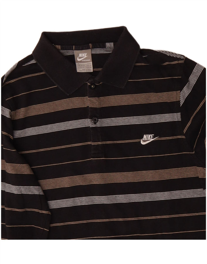 NIKE Herren-Langarm-Poloshirt, klein, schwarz, gestreift, Baumwolle