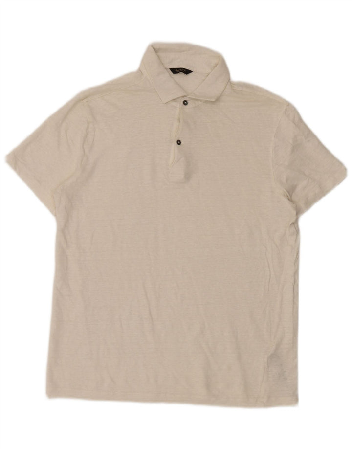 Massimo Dutti Herren-Poloshirt, großes beige meliertes Leinen