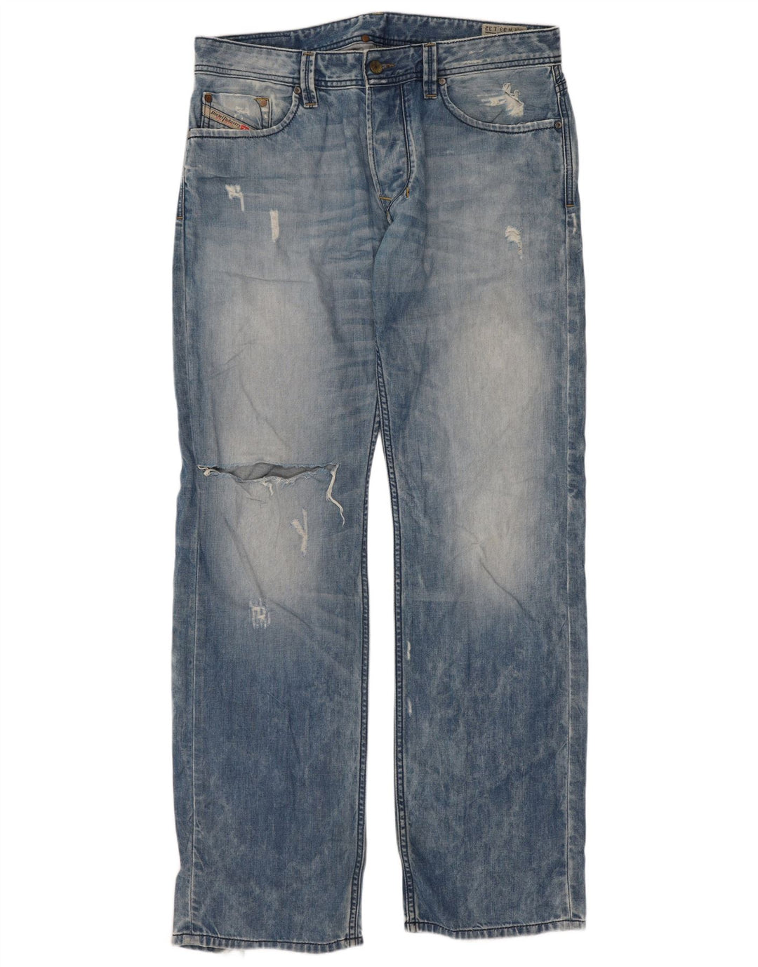 Diesel Herren Larkee Distressed Regular Straight Jeans W33 L32 Blaue Baumwolle