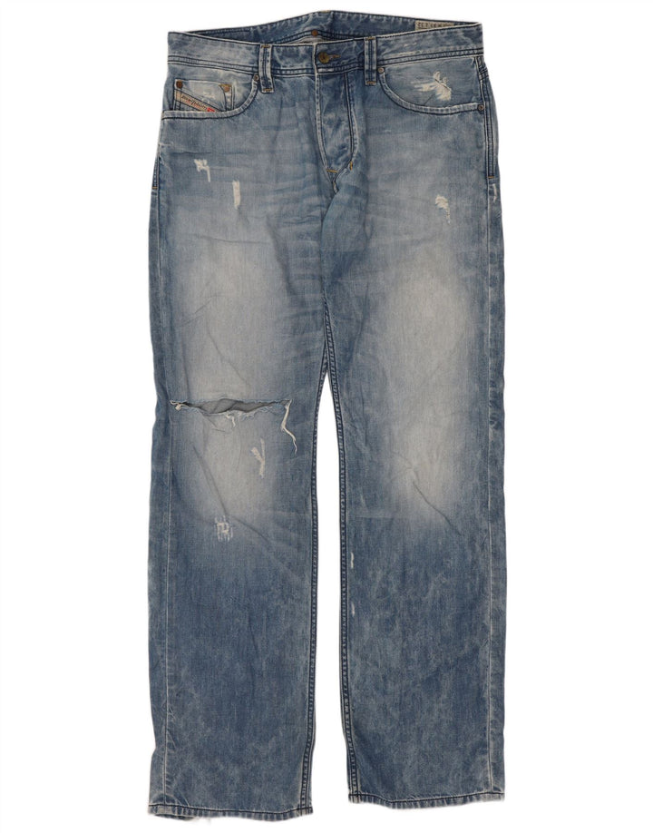 Diesel Herren Larkee Distressed Regular Straight Jeans W33 L32 Blaue Baumwolle