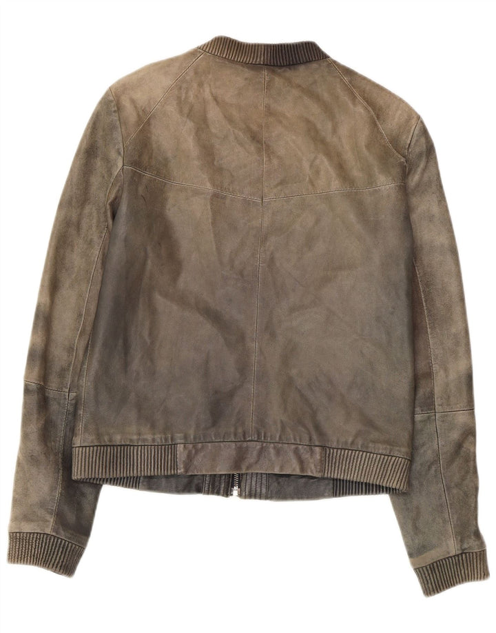 Mango Damen Lederjacke UK 12 Mittelgraues Leder