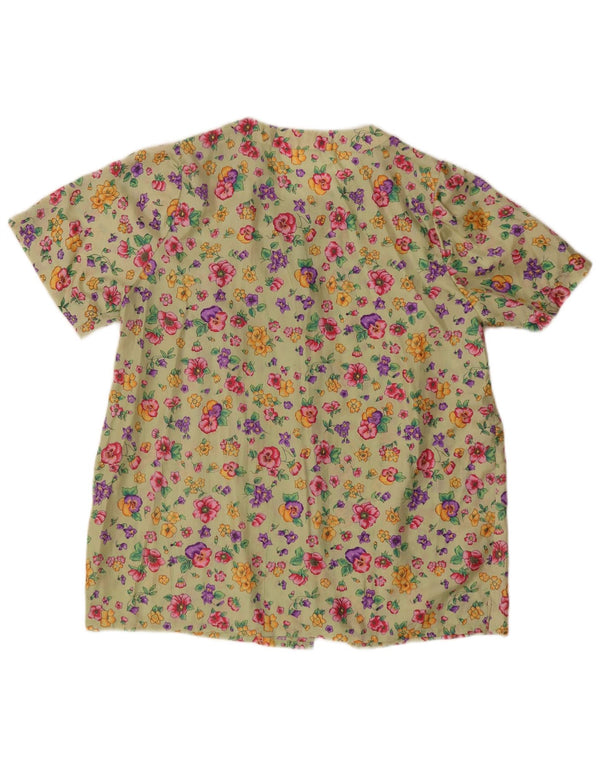 Vintage Damen Kurzarm-Hemdbluse UK 16 Großes grünes Blumenmuster