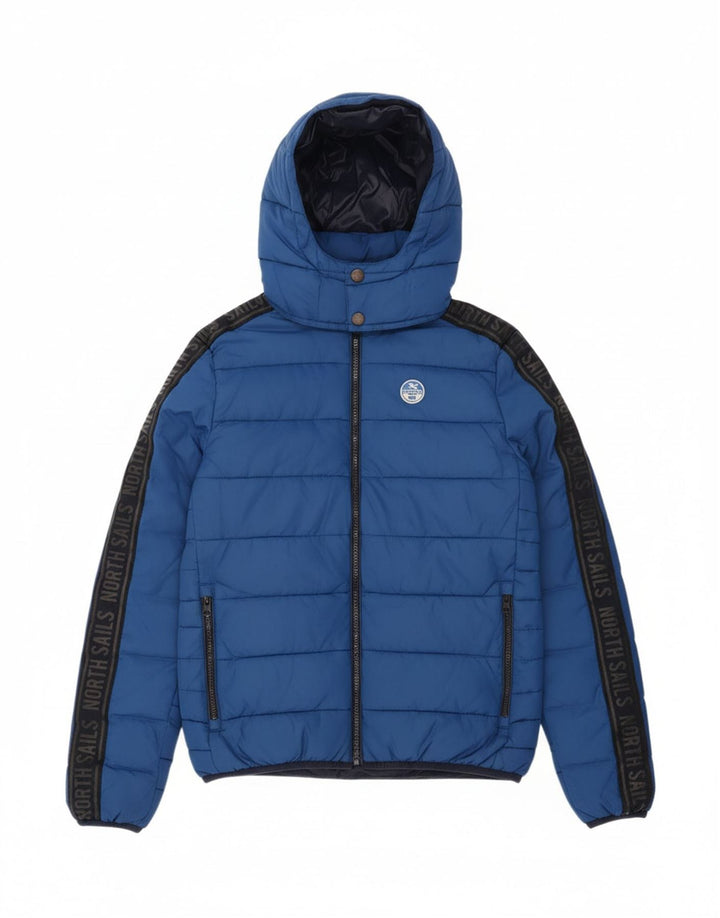 NORTH SAILS Mens Graphic Hooded Padded Jacket UK 34 XS Navy Blue Polyester Vintage North Sails and Second-Hand North Sails from Messina Hembry 