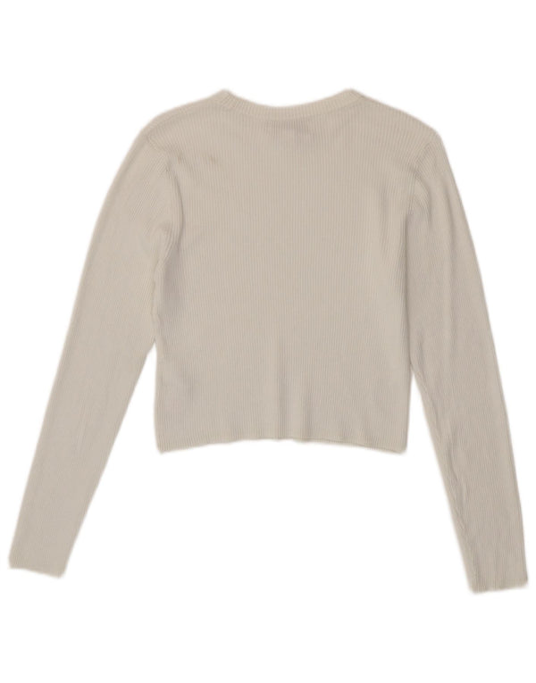Marks & Spencer Damen Crop Top Langarm UK 14 Mittelweiße Viskose