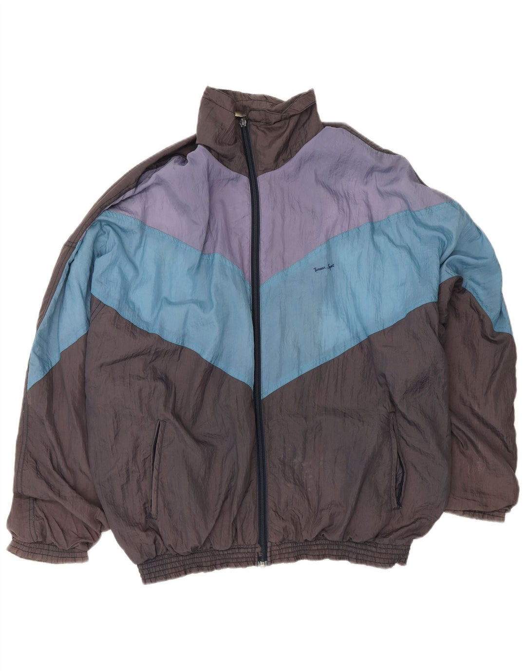 VINTAGE Herren-Trainingsanzug-Oberteil, Jacke, XL, Grau, Farbblock