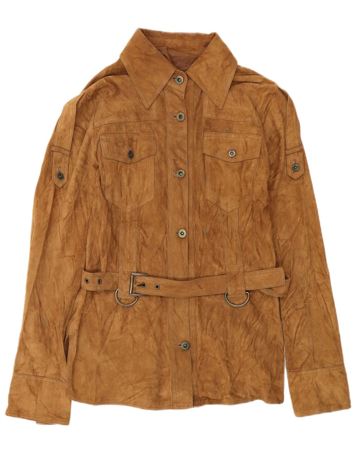 VINTAGE Damen Wildleder-Militärjacke IT 42 Mittelbraunes Leder