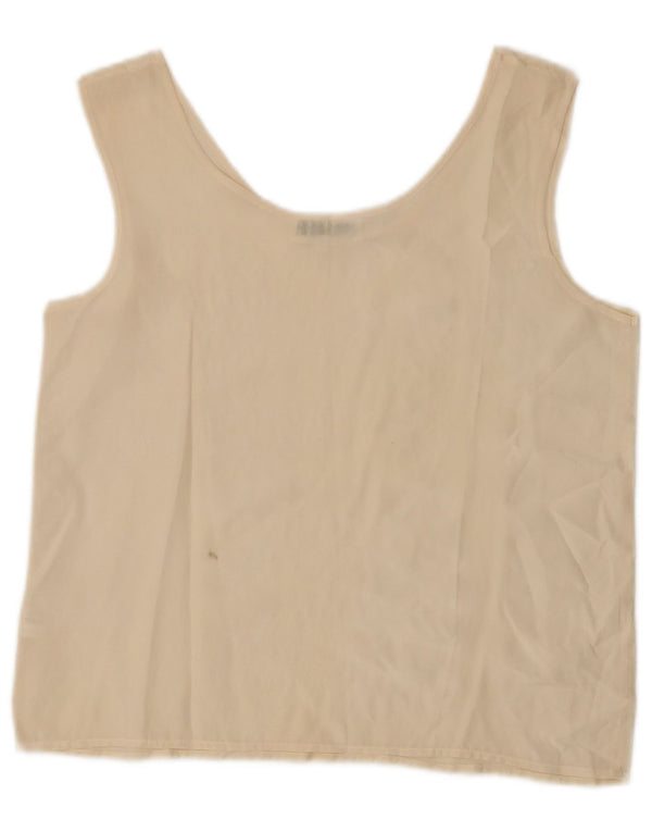 Vintage Damen Ärmelloses Blusentop UK 14 Große Beige Seide