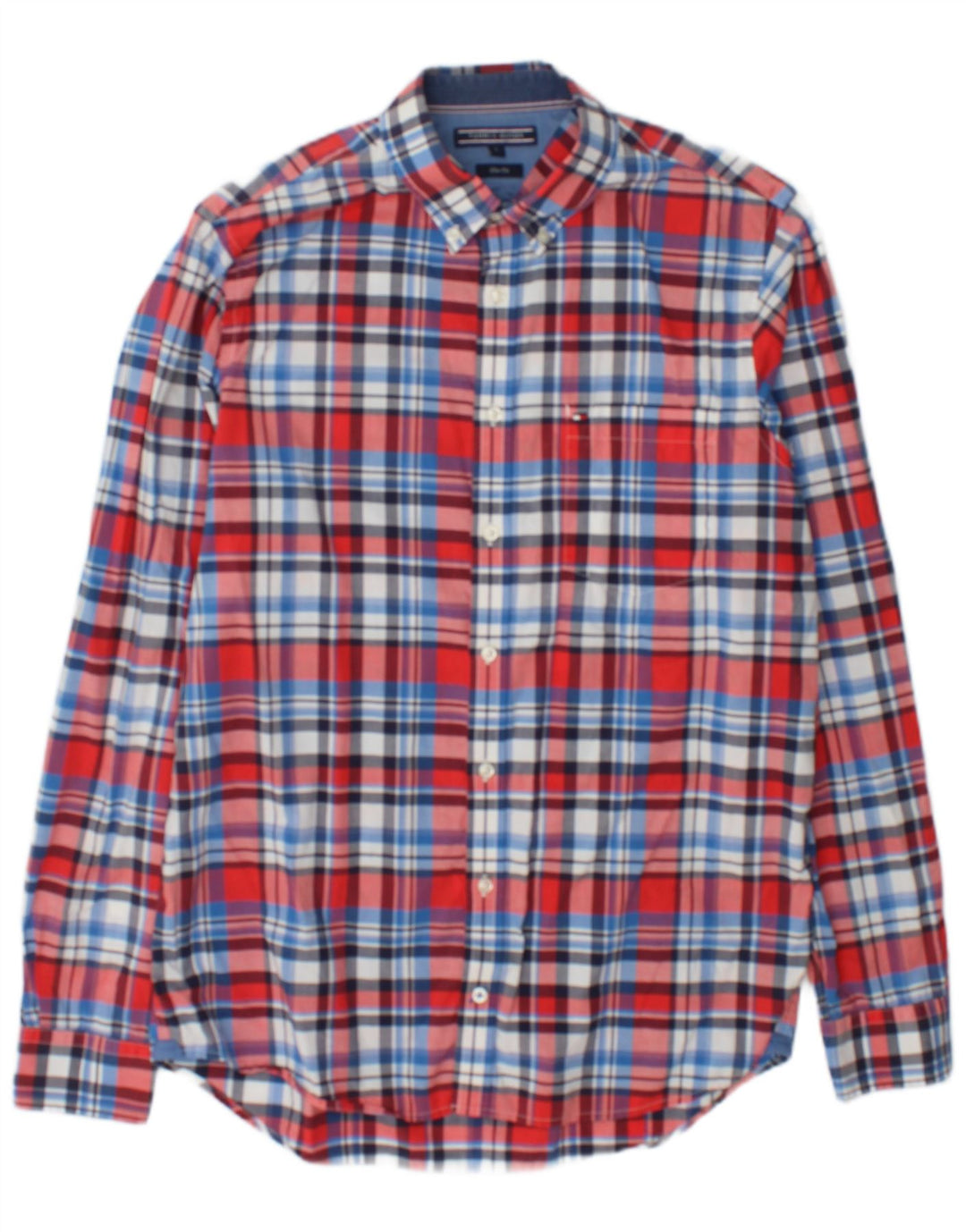 Tommy Hilfiger Herren-Slim-Fit-Hemd, groß, rot kariert, Baumwolle