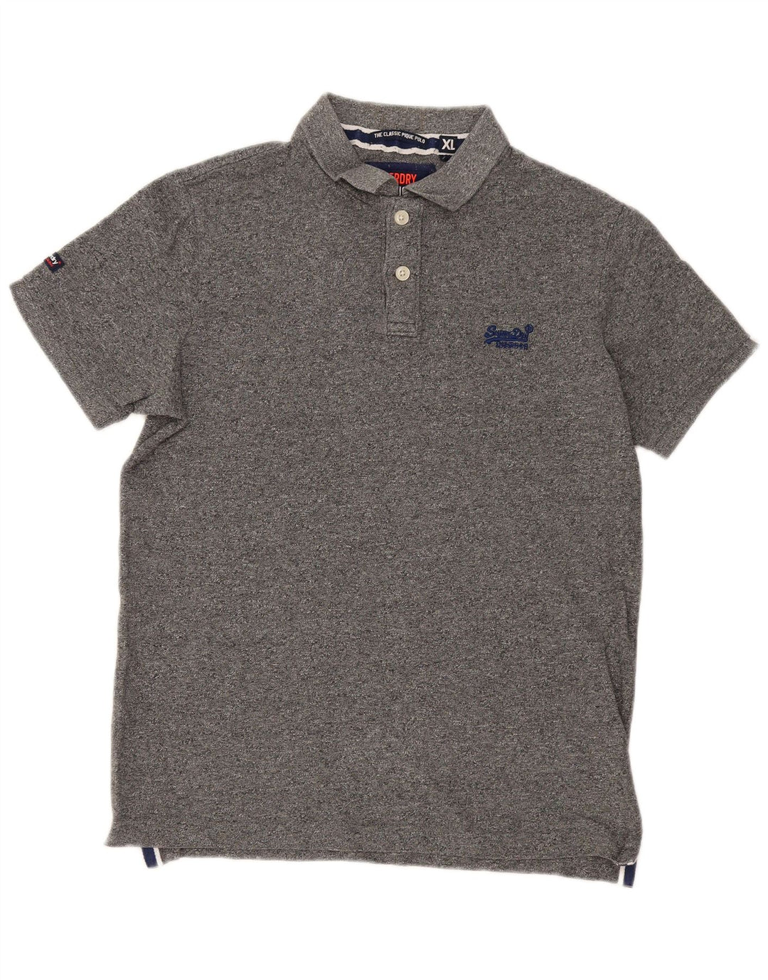 Superdry Herren-Poloshirt XL aus grau gefleckter Baumwolle