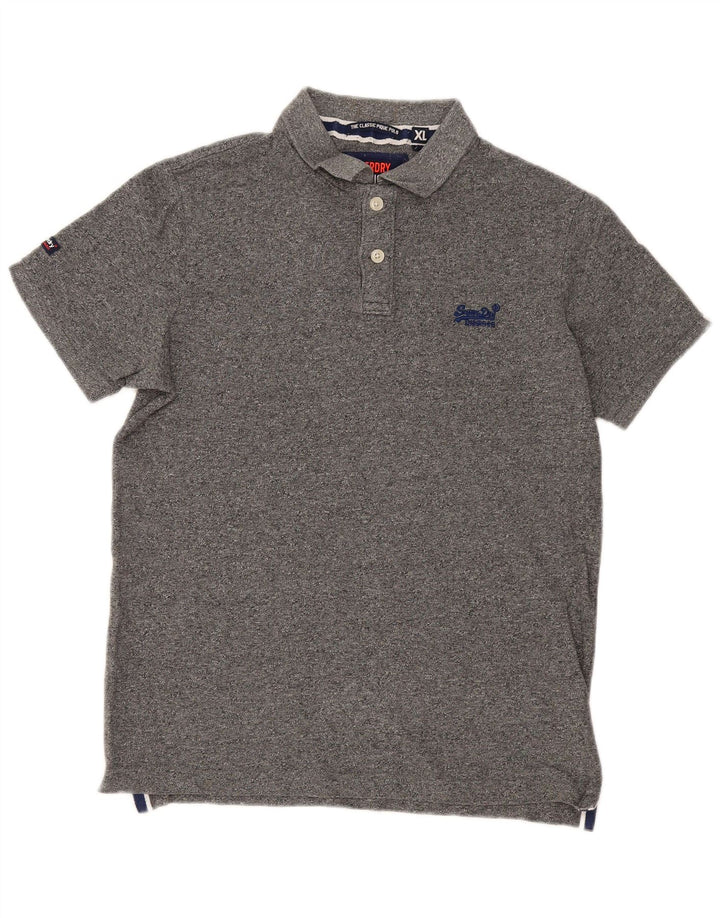 Superdry Herren-Poloshirt XL aus grau gefleckter Baumwolle