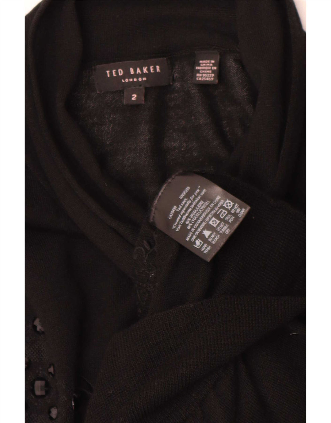 Ted Baker Damen-Strickjacke mit 3/4-Ärmeln, Größe 2, klein, schwarz, geblümt