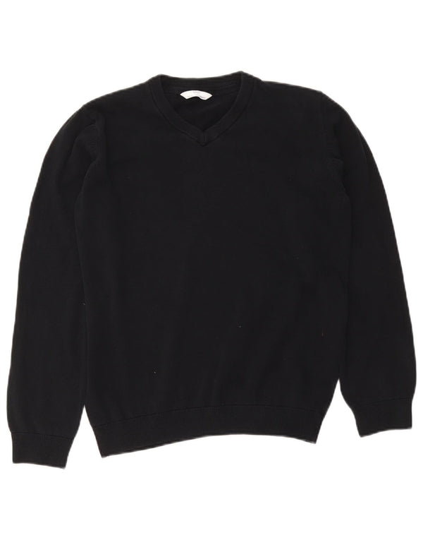 Marks & Spencer Jungen-Pullover mit V-Ausschnitt, 14–15 Jahre, marineblaue Baumwolle