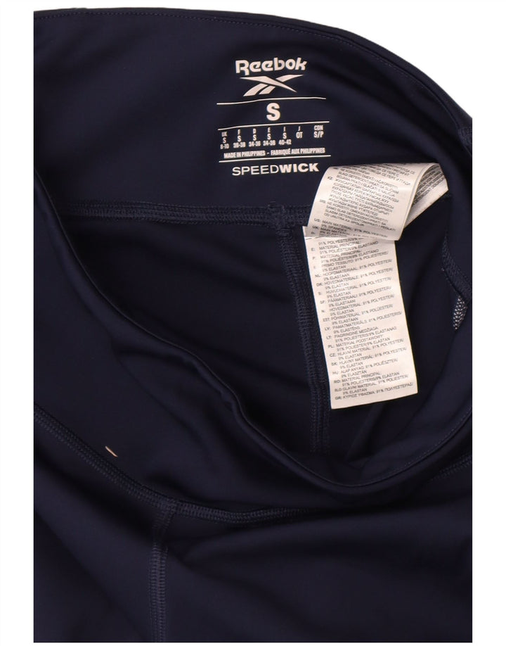 Reebok Womens Graphic Leggings UK 8/10 Small Marineblau Farbblock