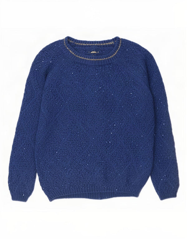 Vintage Damen Pullover mit U-Boot-Ausschnitt, UK 16, Groß, Blau