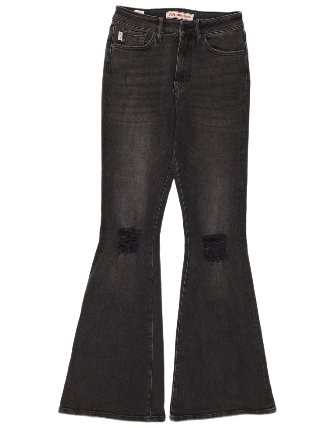 SUPERDRY Womens High Rise Distressed Flared Jeans W28 L33 Grey Cotton