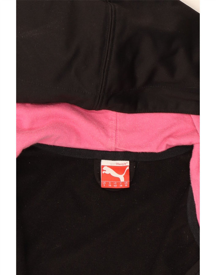 PUMA Womens Graphic Zip Hoodie Sweater UK 10 Small Black Polyester Vintage Puma and Second-Hand Puma from Messina Hembry 