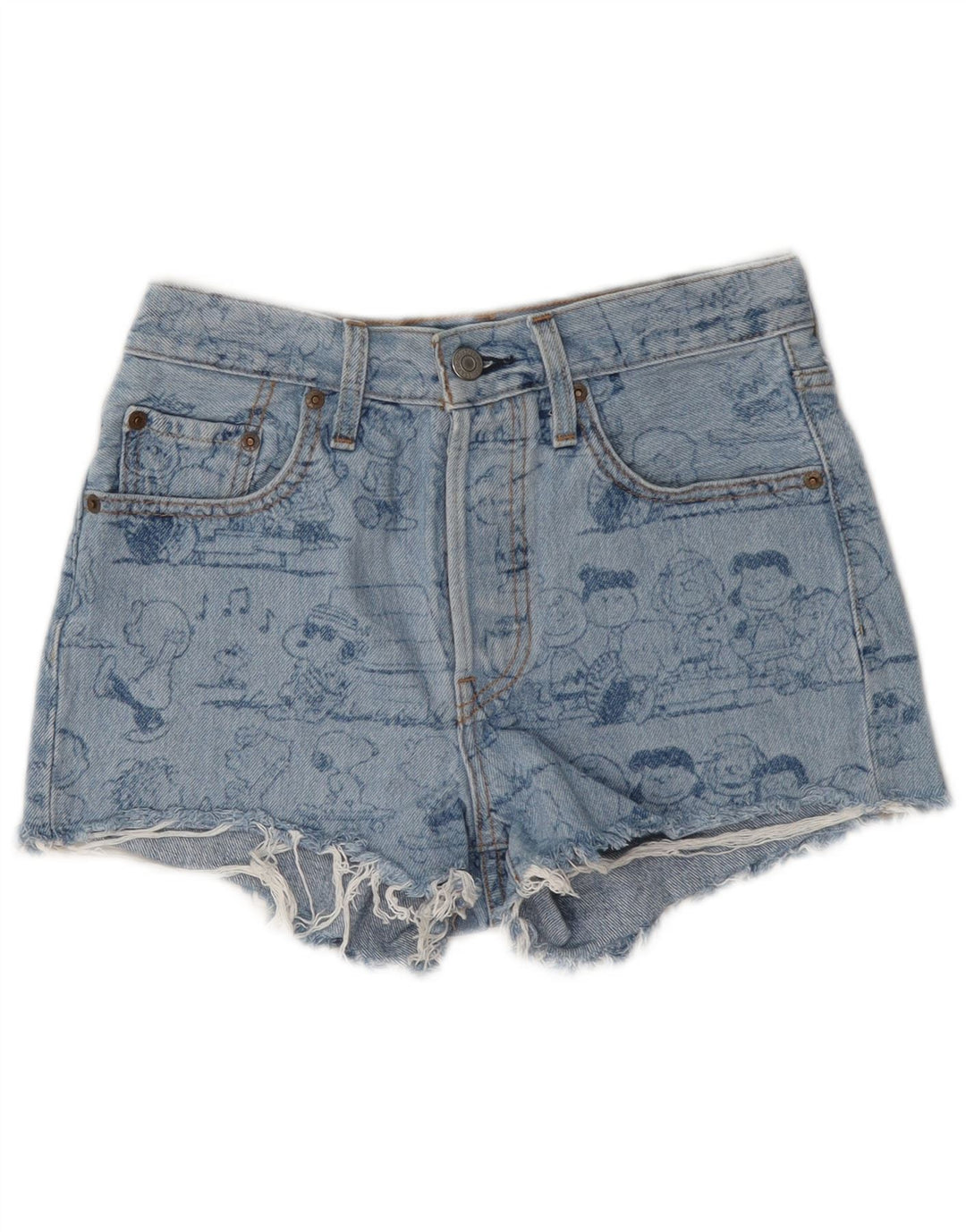 Levi's Damen Peanuts Graphic Denim Shorts W24 XS Blaue Baumwolle