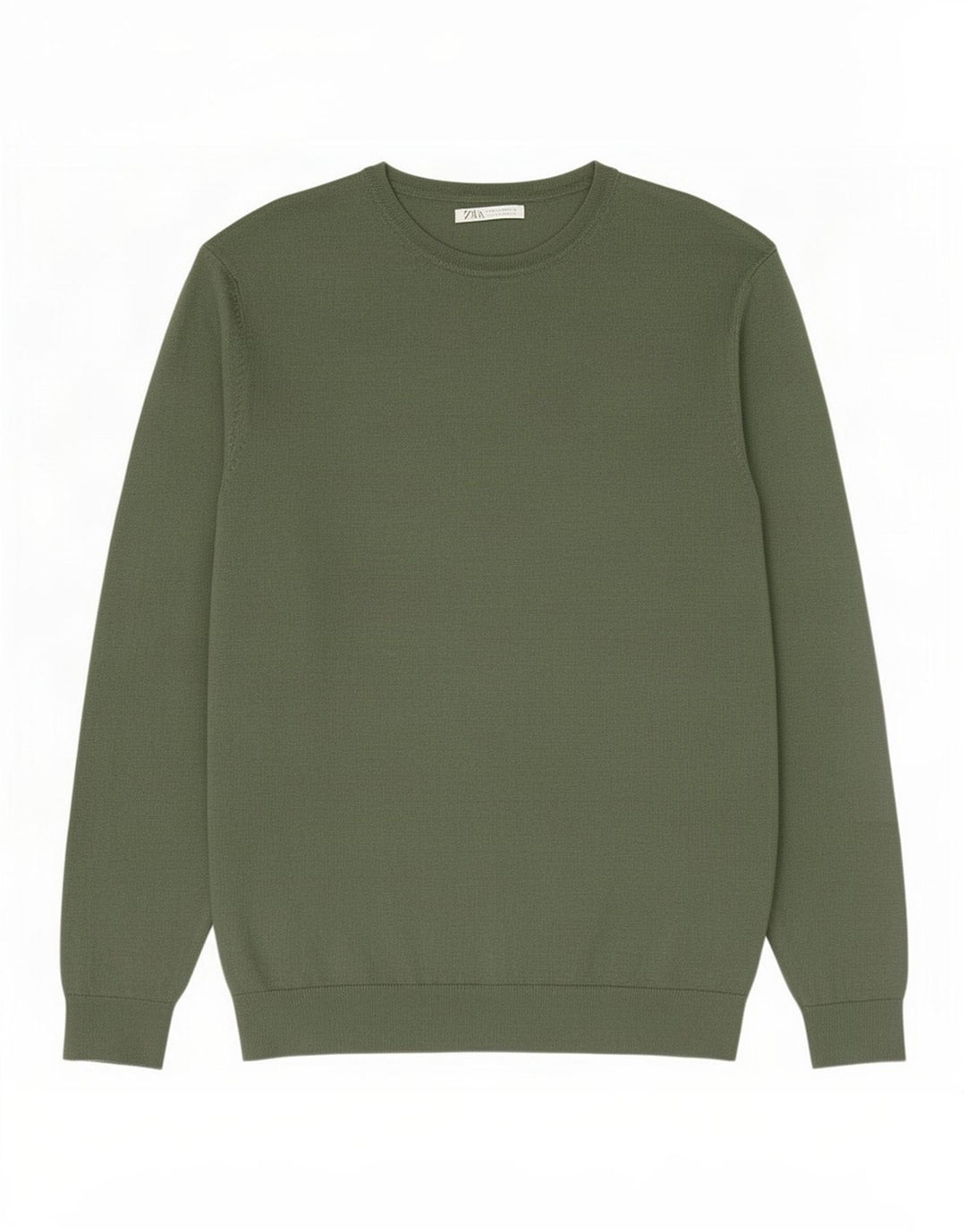 Zara Herren-Pullover mit U-Boot-Ausschnitt, mittelgrüne Viskose