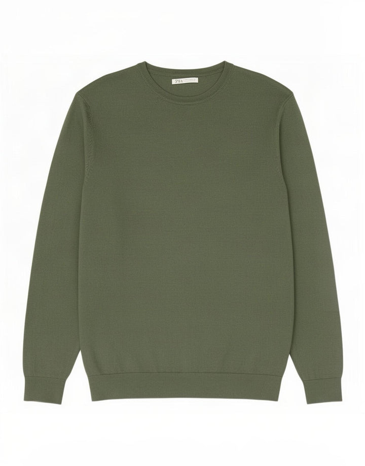 Zara Herren-Pullover mit U-Boot-Ausschnitt, mittelgrüne Viskose