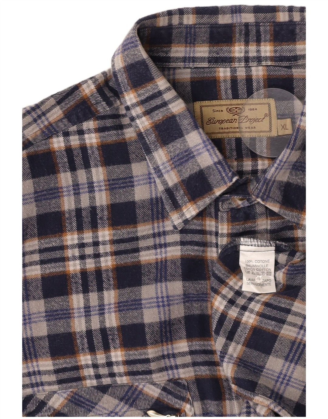 EUROPEAN PROJECT Herren-Flanellhemd XL, marineblau, kariert, Baumwolle