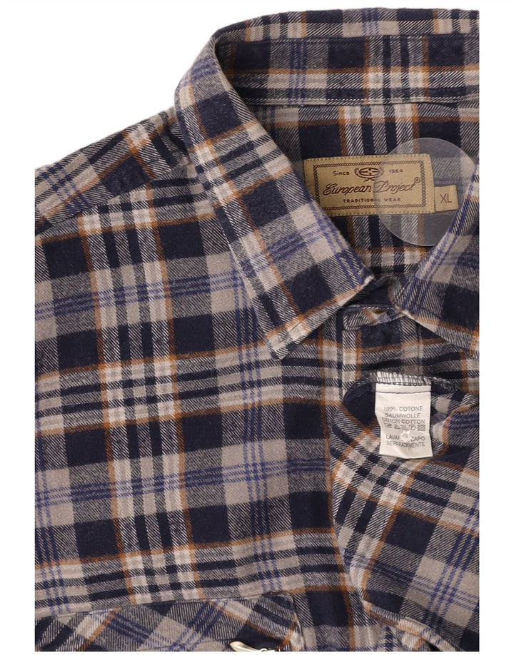 EUROPEAN PROJECT Herren-Flanellhemd XL, marineblau, kariert, Baumwolle