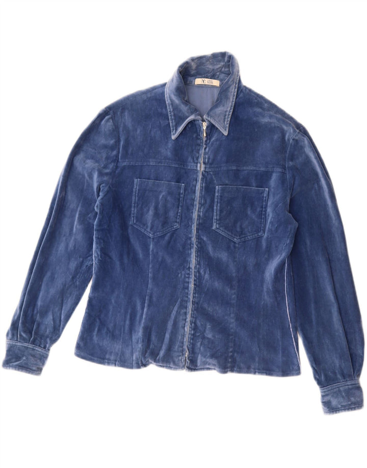 VINTAGE Damen Samthemd UK 14 Mittelblau