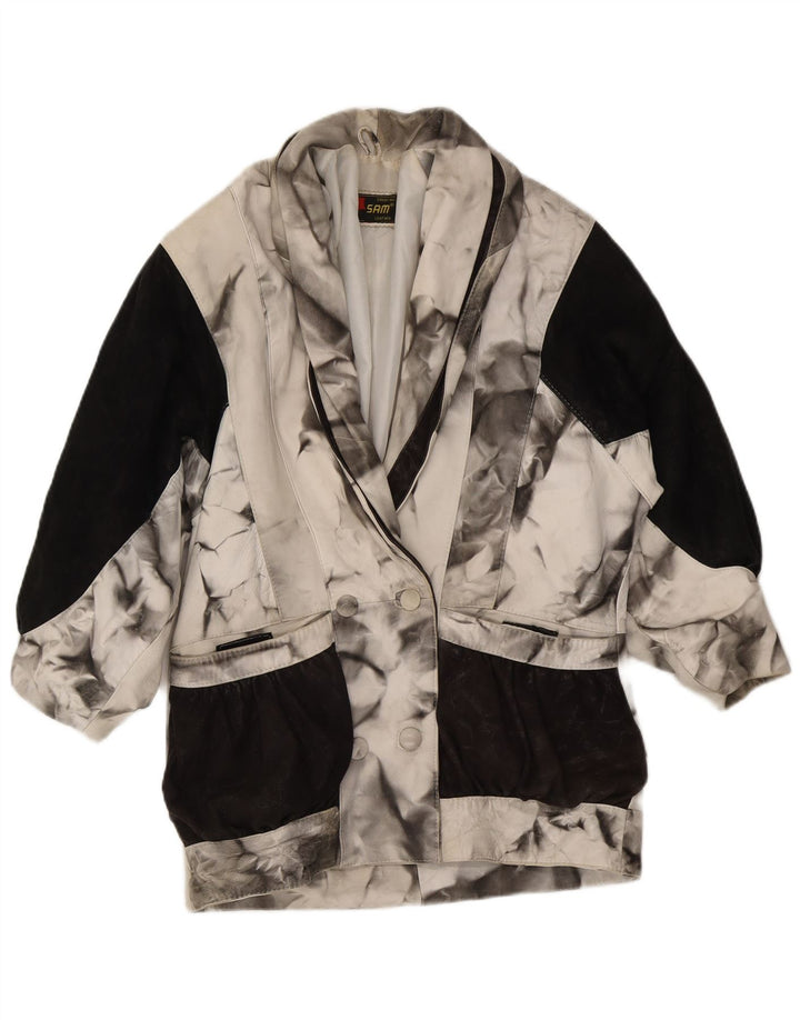 Vintage Damen Übergroße Jacke UK 16 Groß Weiß Farbblock