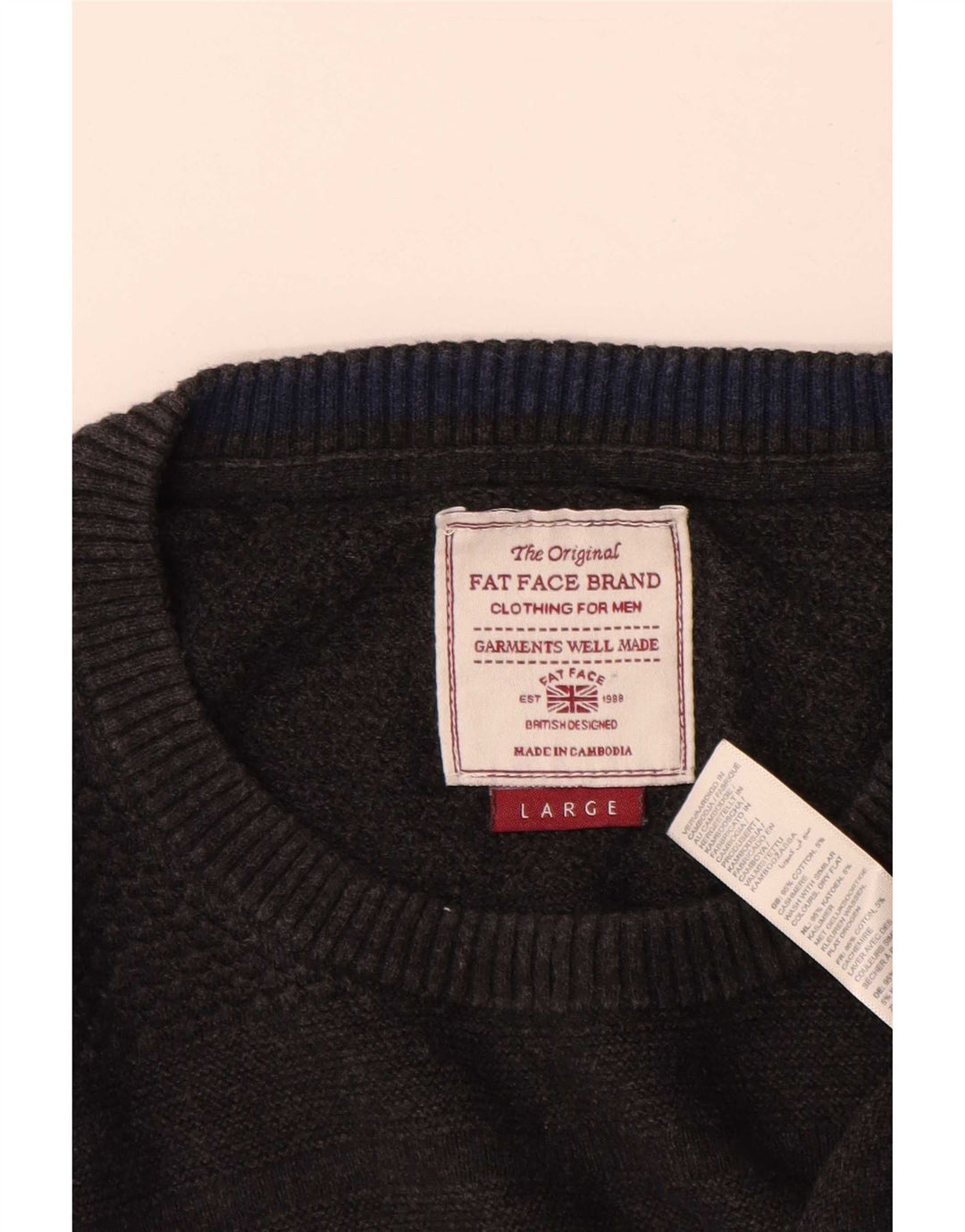 Fat Face Herren-Pullover mit Rundhalsausschnitt, Größe L, aus grauer Baumwolle