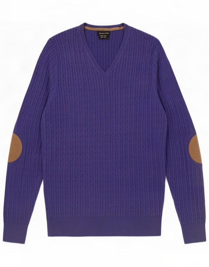 Massimo Dutti Damen-Pullover mit V-Ausschnitt, Gr. 12, mittleres Marineblau