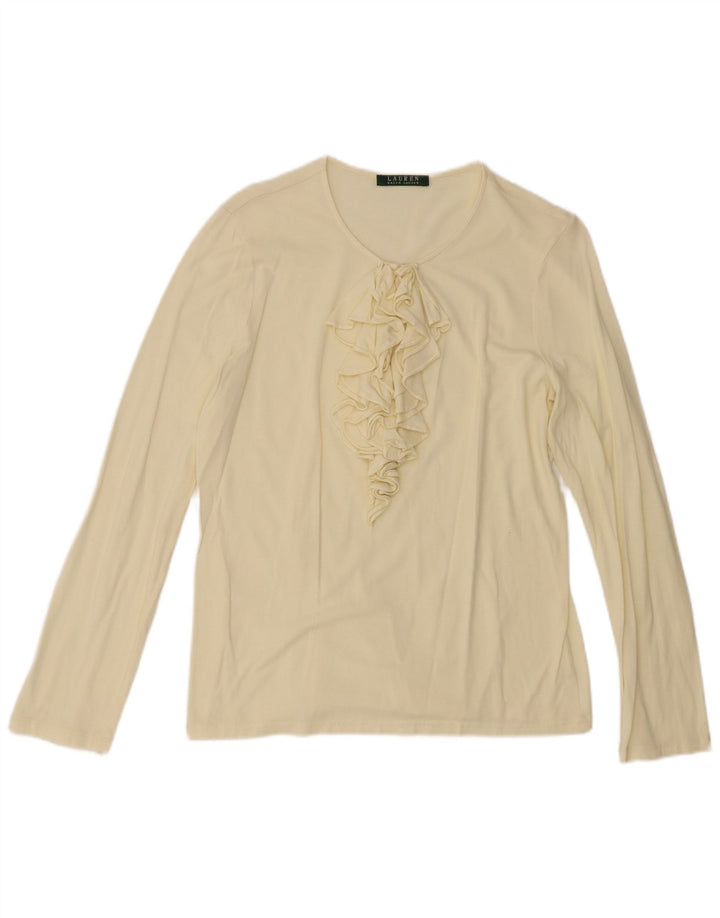 Ralph Lauren Damen-Oberteil mit Rüschen vorne, langärmlig, UK 12, Mittelgelb