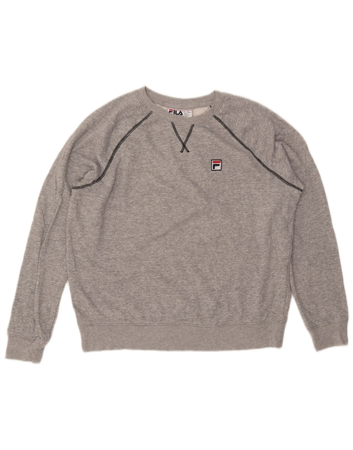 FILA Damen-Sweatshirt-Pullover UK 16 Große grau gefleckte Baumwolle