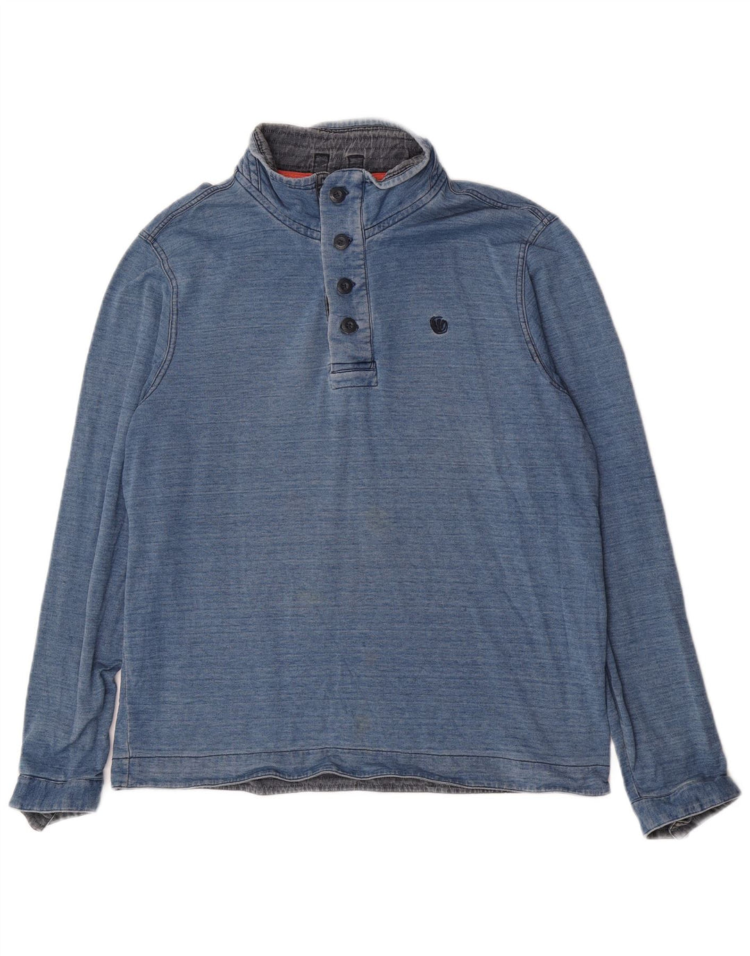 Fat Face Herren-Sweatshirt mit Knopfkragen, groß, blaue Nadelstreifen-Baumwolle