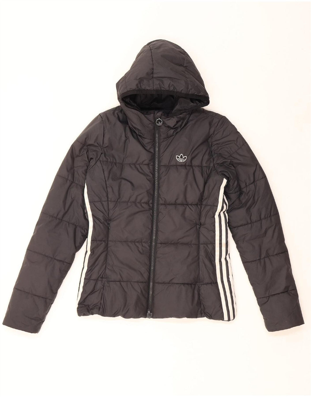 ADIDAS Wattierte Damenjacke mit Kapuze, UK 8, Größe S, Schwarz, Polyester
