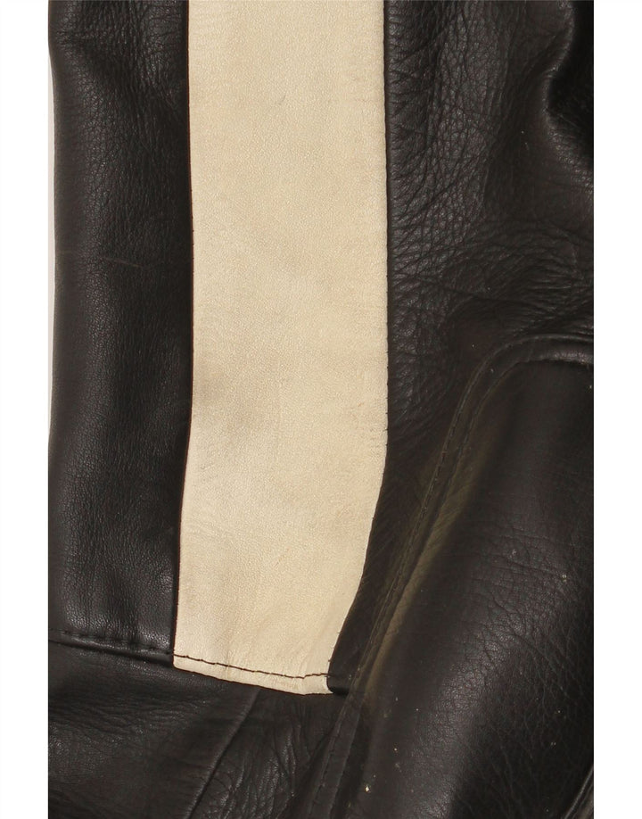 Vintage Herren-Leder-Bikerhose W34 L30 Schwarzer Farbblock