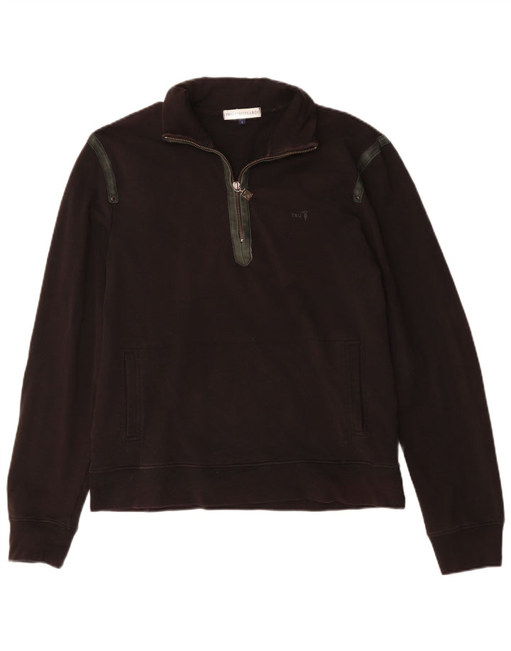 Trussardi Damen-Sweatshirt mit Reißverschluss am Hals, groß, aus schwarzer Baumwolle